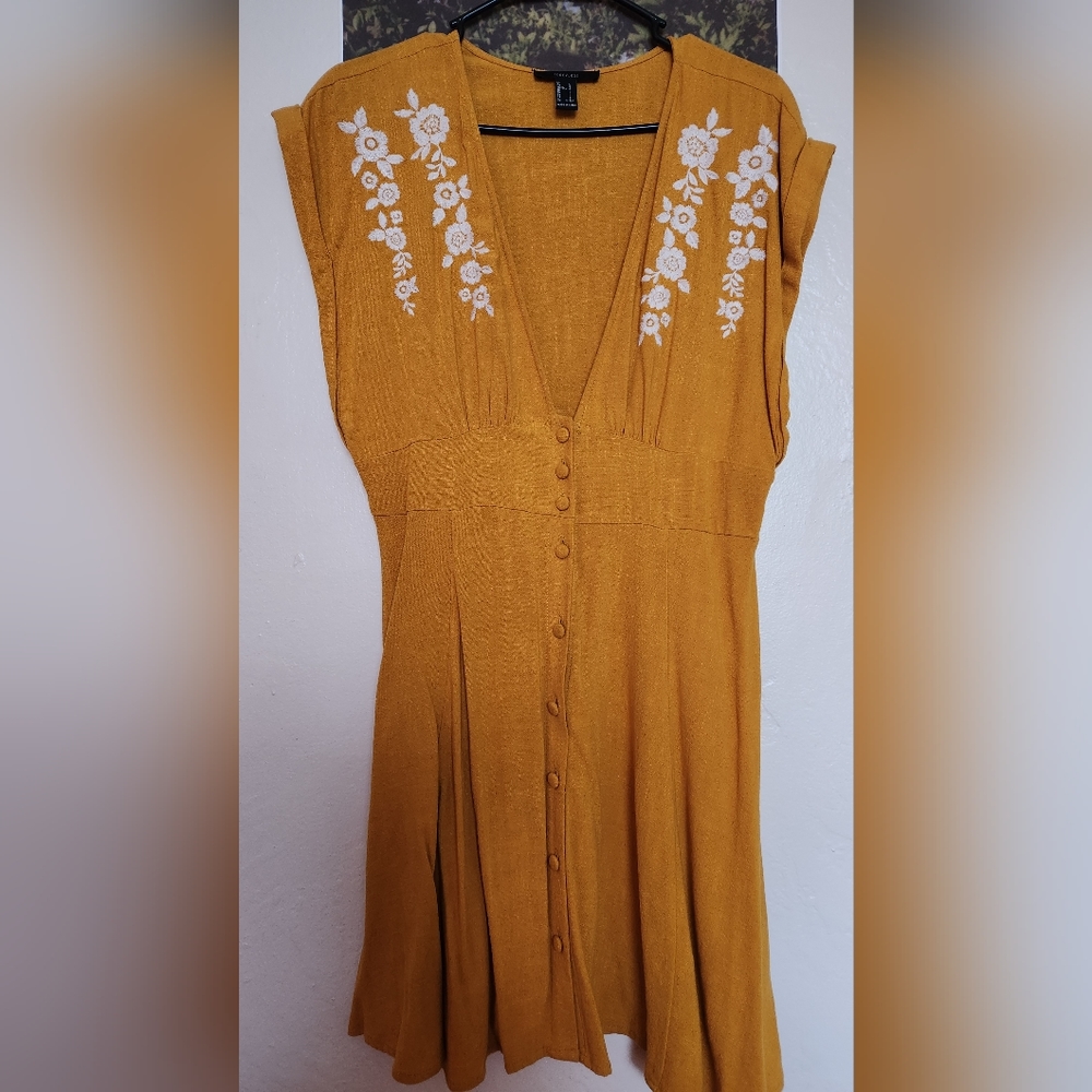 Forever 21 Golden Yellow Linen Style Dress Size Large